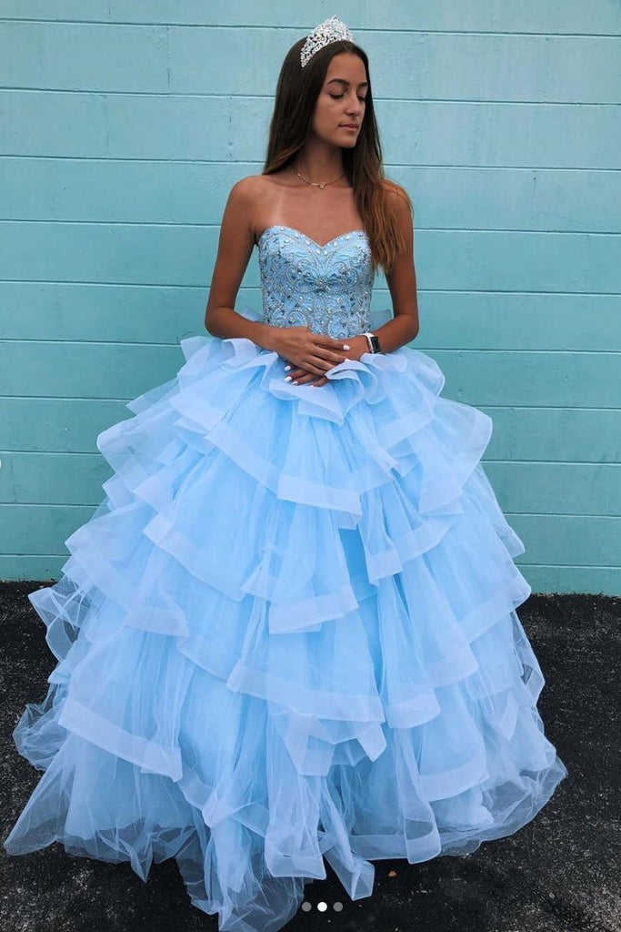 Sky-blue Layers Quinceanera Dresses ...